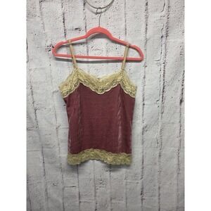 Aratta Silent Journey Pink Velvet Dreams Velvet Cream Lace Cami Size S